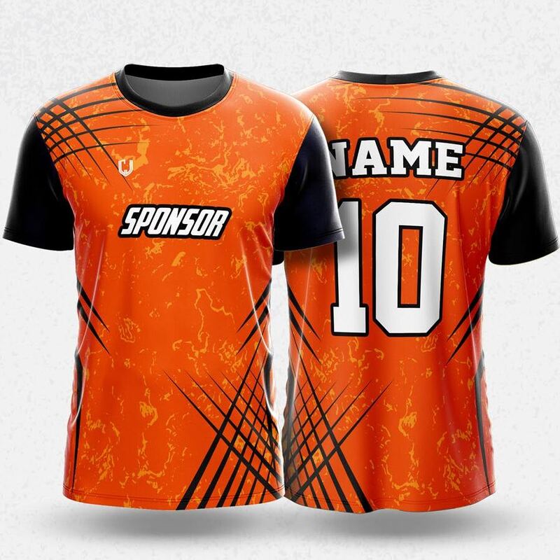 MR24-04R round neck jersey design in orange, black, front and back