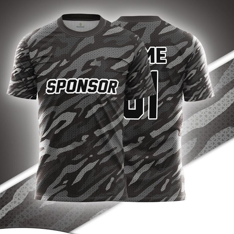 KO:M4 round neck jersey design in charcoal, grey, front and back