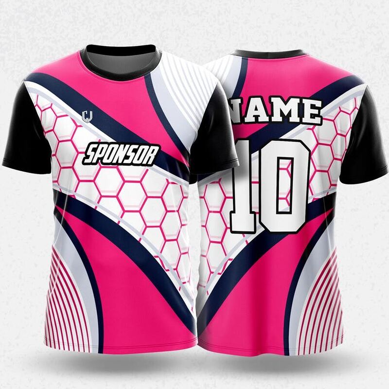 MR24-41R round neck jersey design in pink, white, navy, front and back