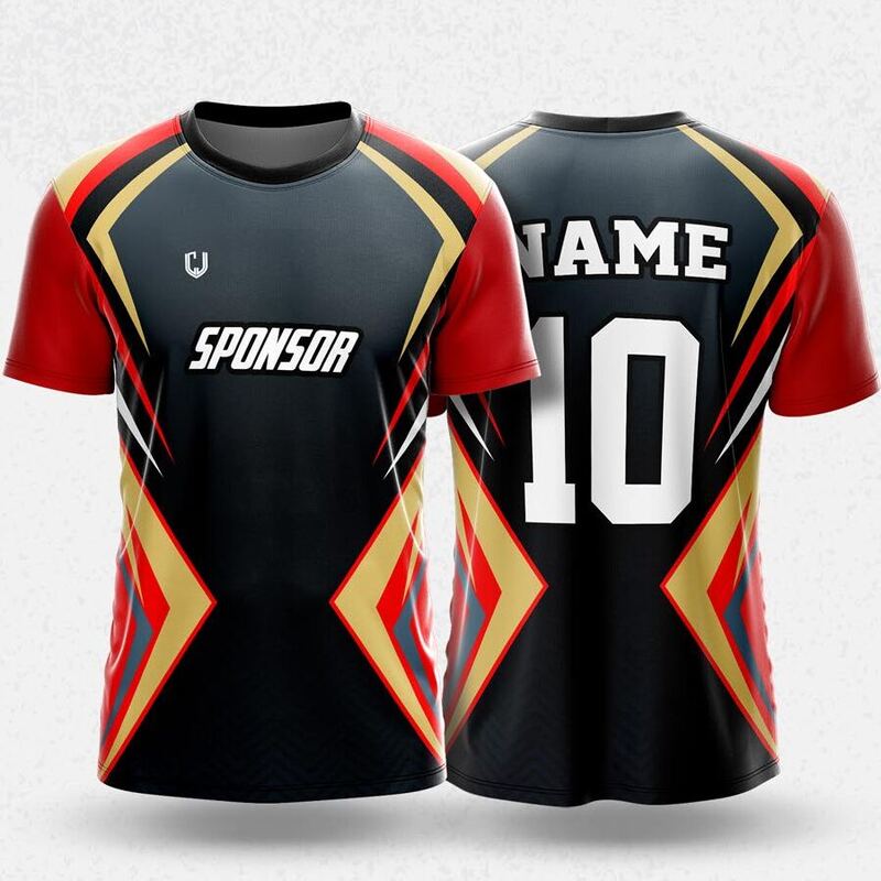 MR24-18R round neck jersey design in black, red, gold, front and back