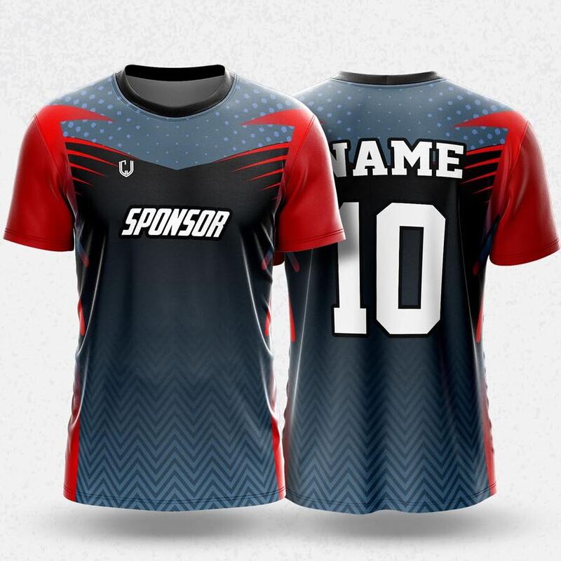 MR24-56R round neck jersey design in slate blue, red, black, front and back