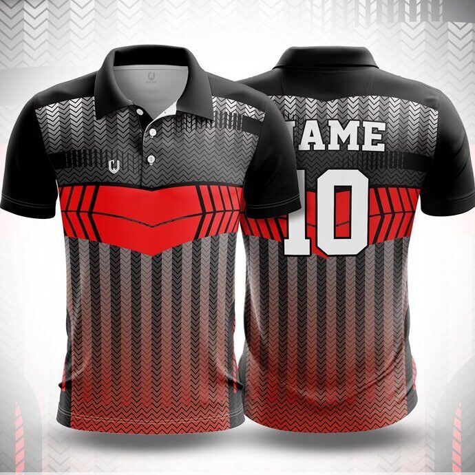 CJ25-33 polo neck jersey design in black, charcoal, red, front and back